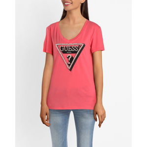 Guess dámské růžové tričko s perličkami - L (G6Q8)